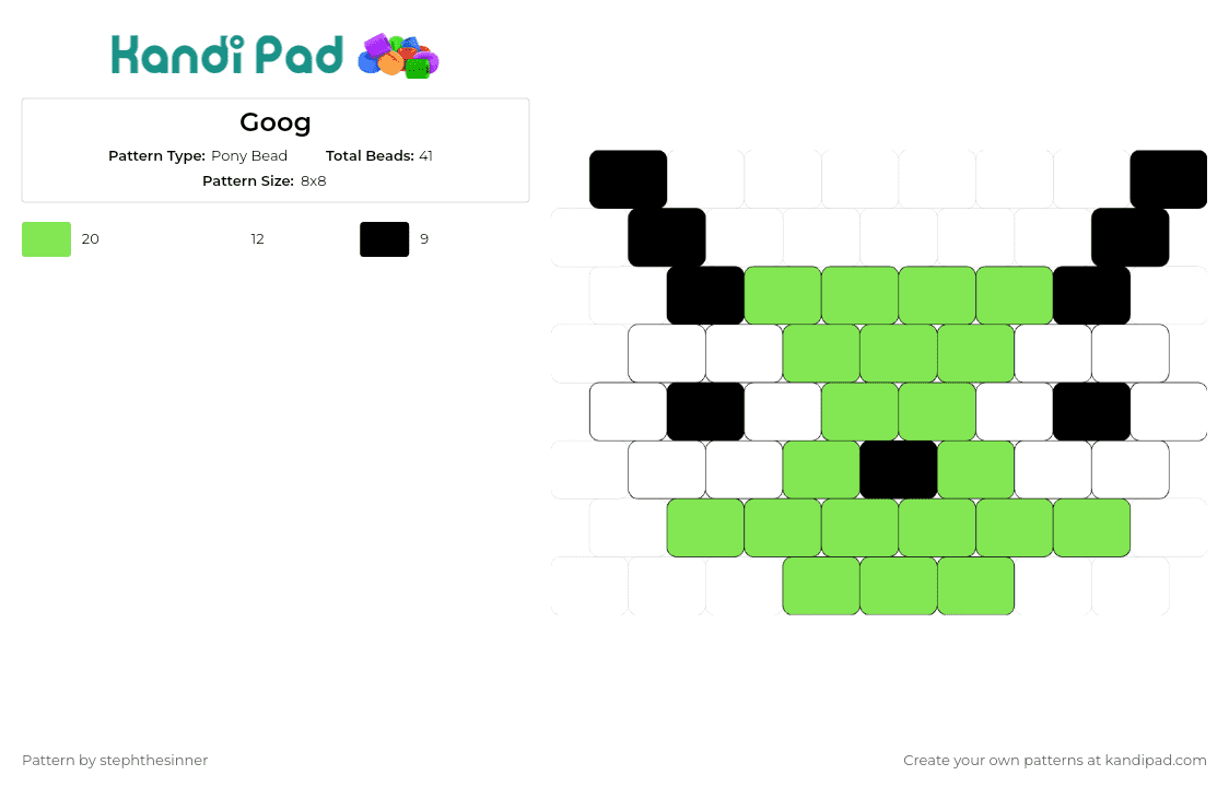 Goog - Pony Bead Pattern by stephthesinner on Kandi Pad - gir,invader zim,charm,dog,cartoon,character,cute,tv show,green,white