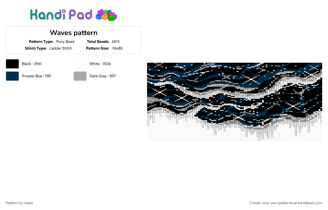 Waves pattern Pony Bead Pattern - Kandi Pad | Kandi Patterns, Fuse Bead ...