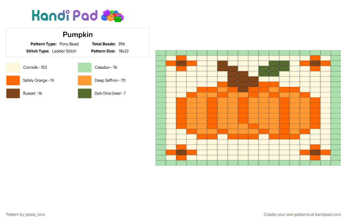 Pumpkin - Pony Bead Pattern by jessie_binx on Kandi Pad - orange, teal
