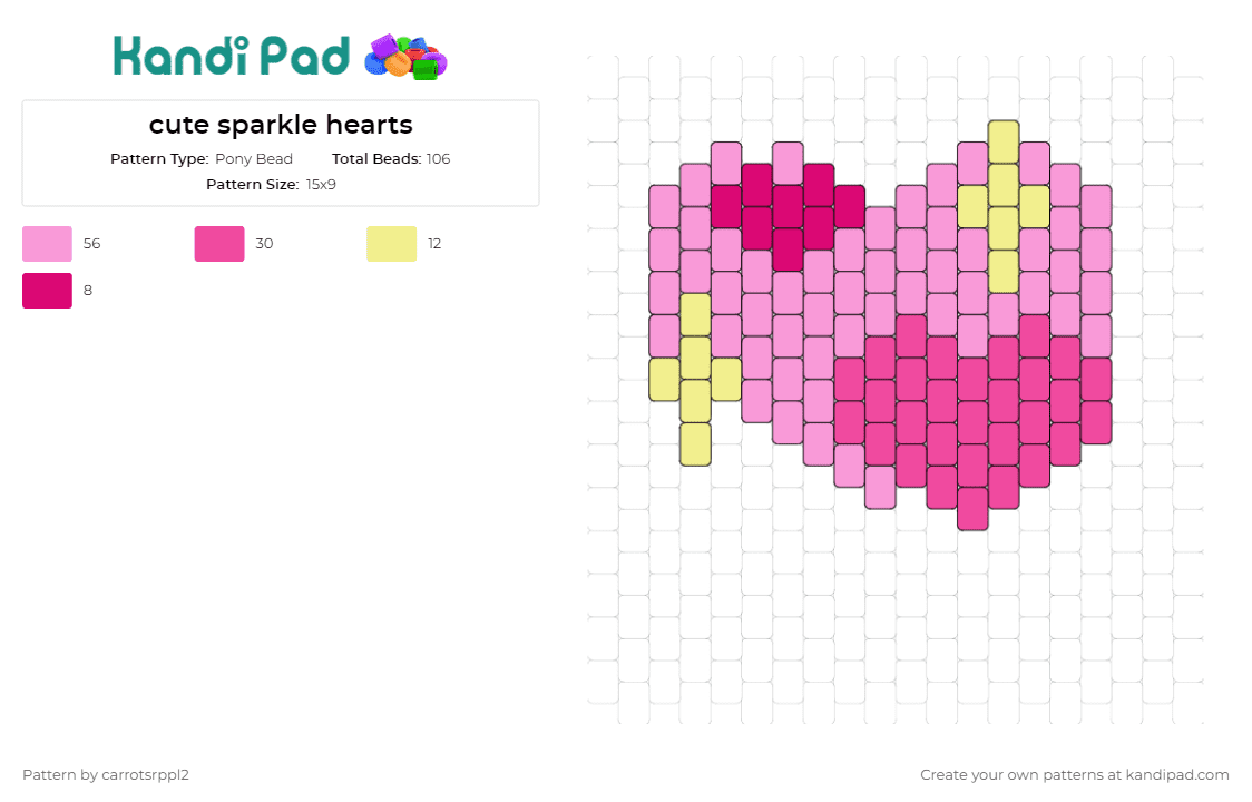 cute sparkle hearts - Pony Bead Pattern by carrotsrppl2 on Kandi Pad - hearts,sparkle,stars,love