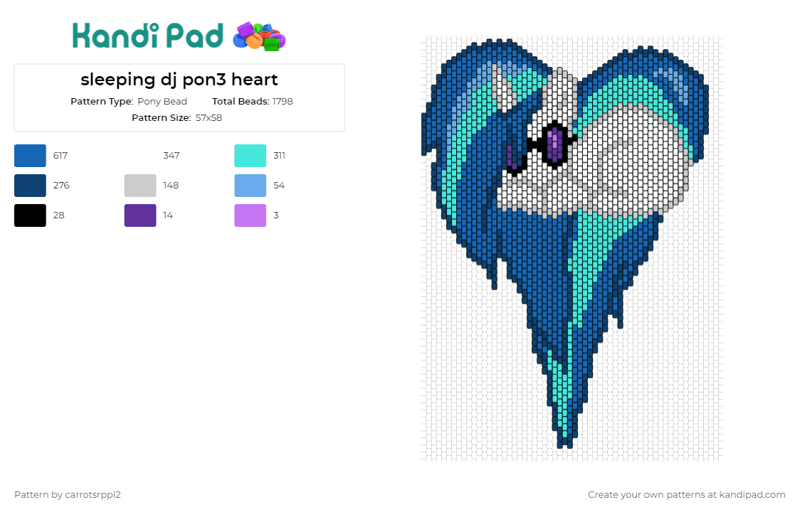 sleeping dj pon3 heart - Pony Bead Pattern by carrotsrppl2 on Kandi Pad - dj pon3,my little pony,heart,cute