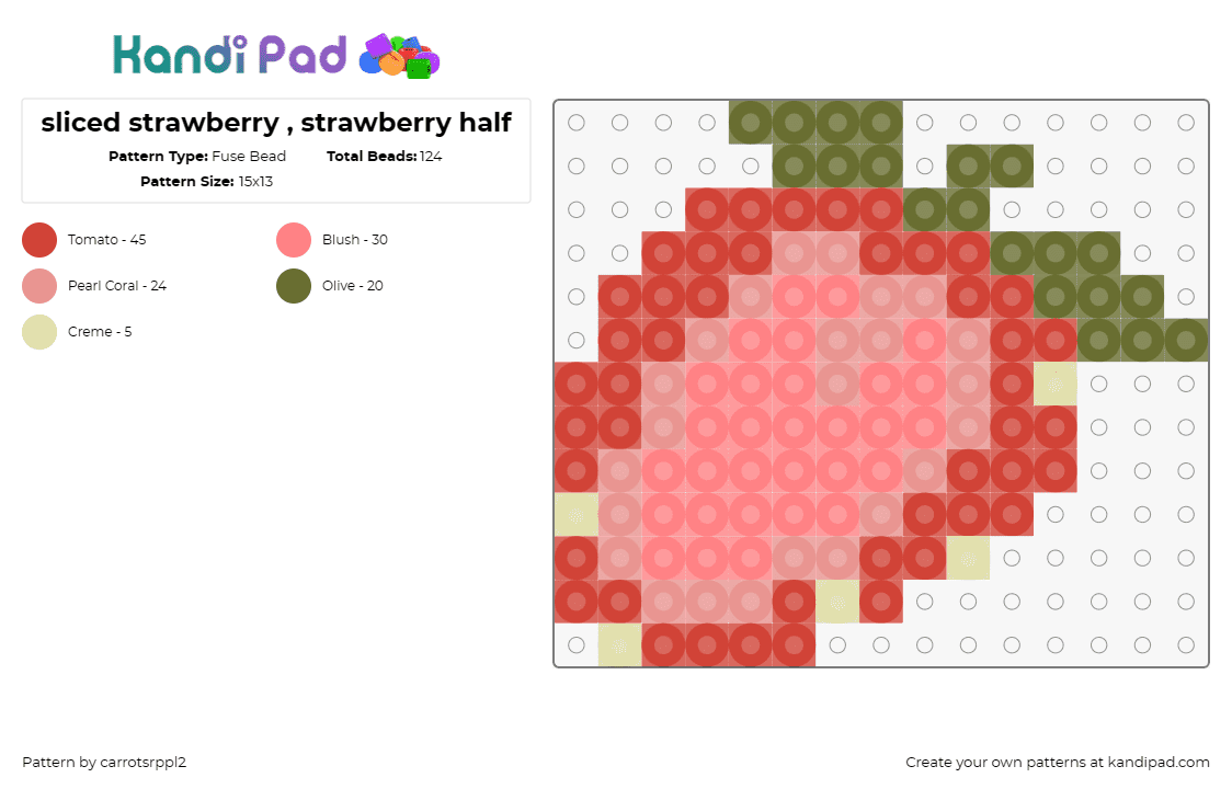 sliced strawberry , strawberry half - Fuse Bead Pattern by carrotsrppl2 on Kandi Pad - strawberry,fruit,food