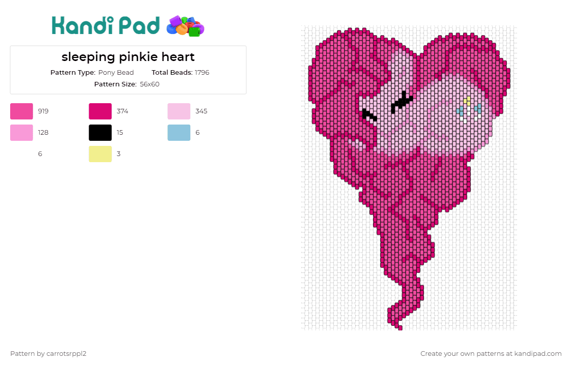 sleeping pinkie heart - Pony Bead Pattern by carrotsrppl2 on Kandi Pad - pinkie pie,my little pony,heart,cute