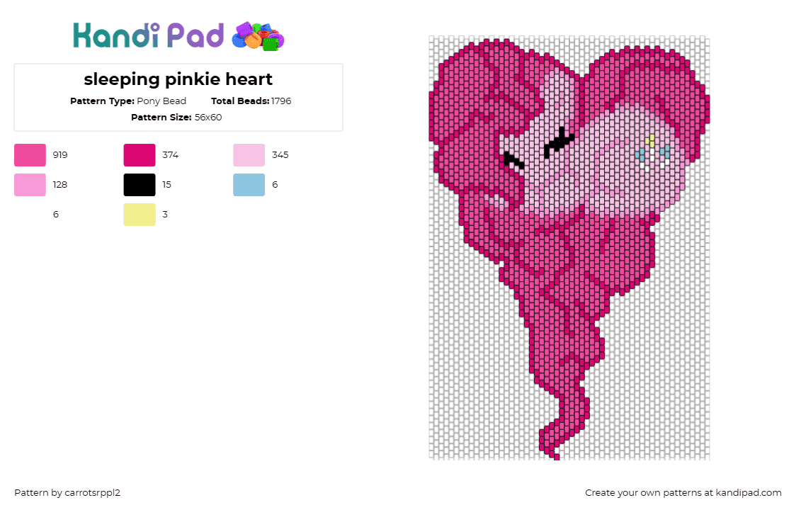 sleeping pinkie heart - Pony Bead Pattern by carrotsrppl2 on Kandi Pad - pinkie pie,my little pony,mlp,heart,cute,character,pink