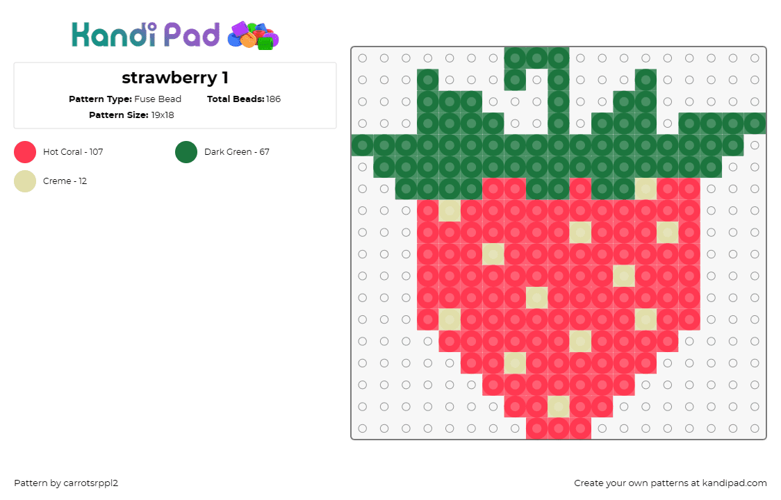 strawberry 1 - Fuse Bead Pattern by carrotsrppl2 on Kandi Pad - strawberry,fruit,food,summer,sweet,pink,red,green