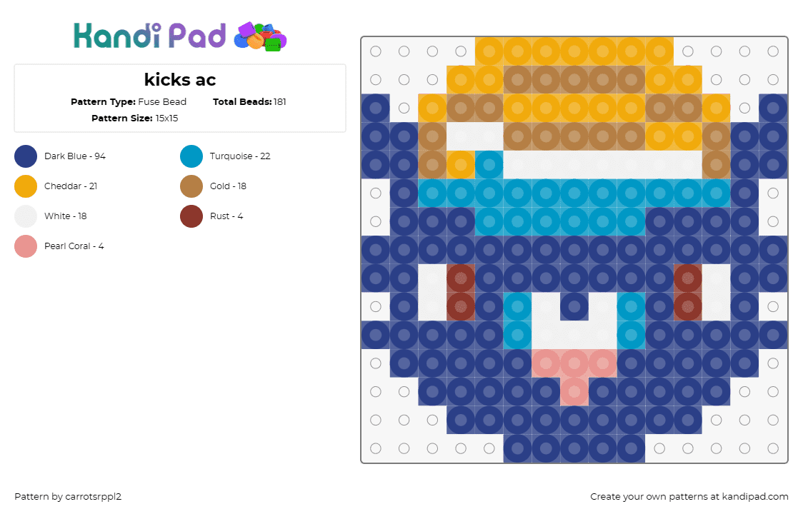 kicks ac - Fuse Bead Pattern by carrotsrppl2 on Kandi Pad - kicks,animal crossing,video game,head,character,blue,orange