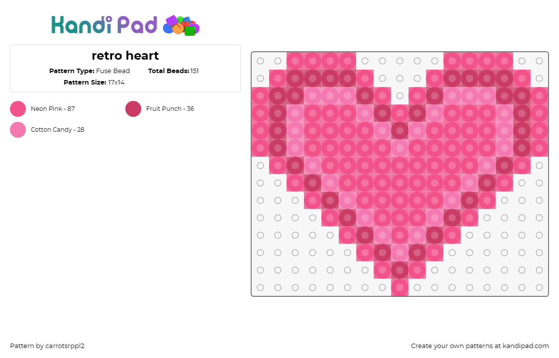 retro heart - Fuse Bead Pattern by carrotsrppl2 on Kandi Pad - heart,love,valentine,pink