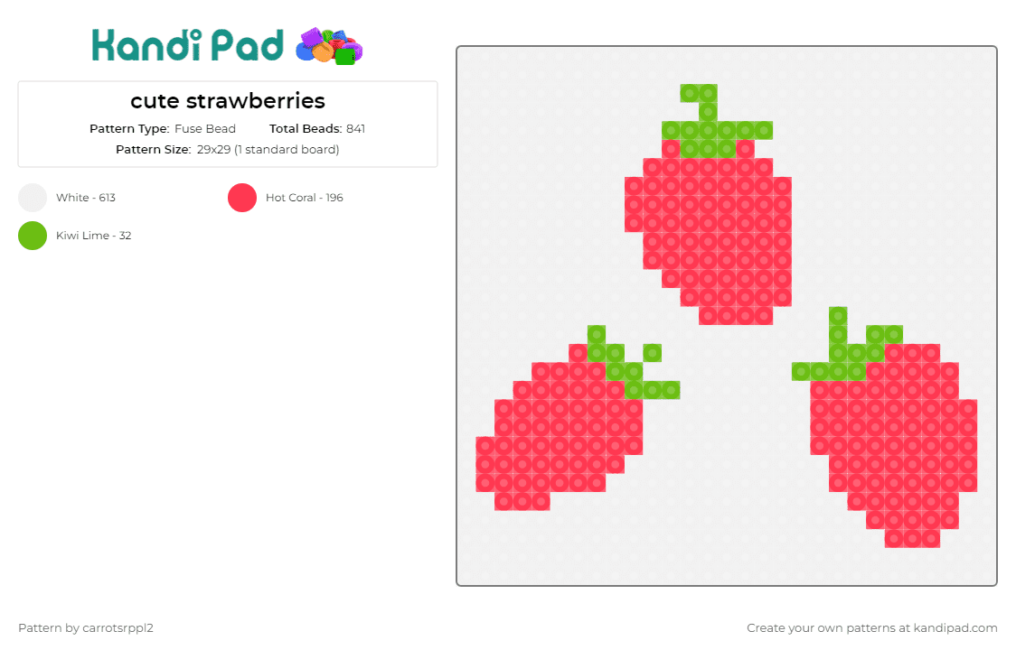 cute strawberries - Fuse Bead Pattern by carrotsrppl2 on Kandi Pad - strawberry,fruit,food