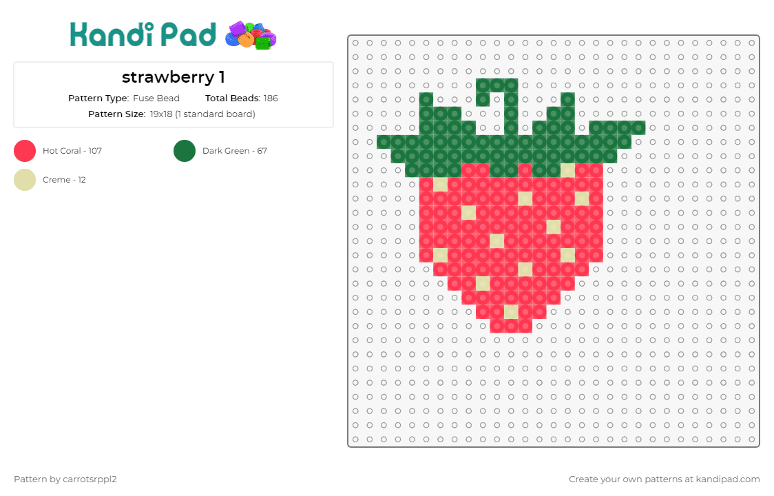 strawberry 1 - Fuse Bead Pattern by carrotsrppl2 on Kandi Pad - strawberry,fruit,food