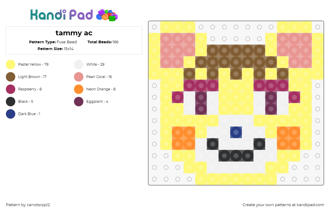 tammy ac - Fuse Bead Pattern by carrotsrppl2 on Kandi Pad - tammy,animal crossing,character,video game,pastel,yellow