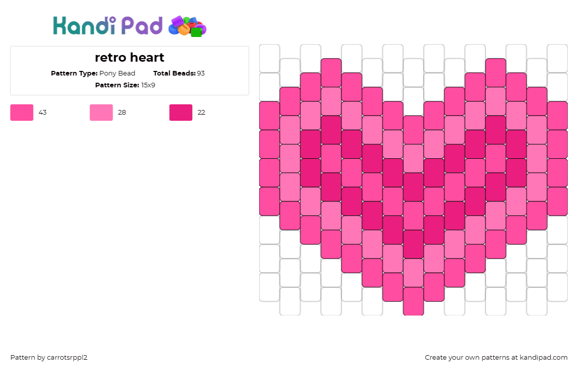 retro heart - Pony Bead Pattern by carrotsrppl2 on Kandi Pad - heart,geometric,love,valentine,pink