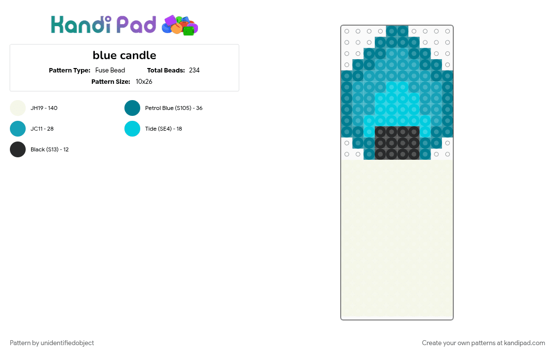 blue candle - Fuse Bead Pattern by unidentifiedobject on Kandi Pad - cotdcandles, teal, white