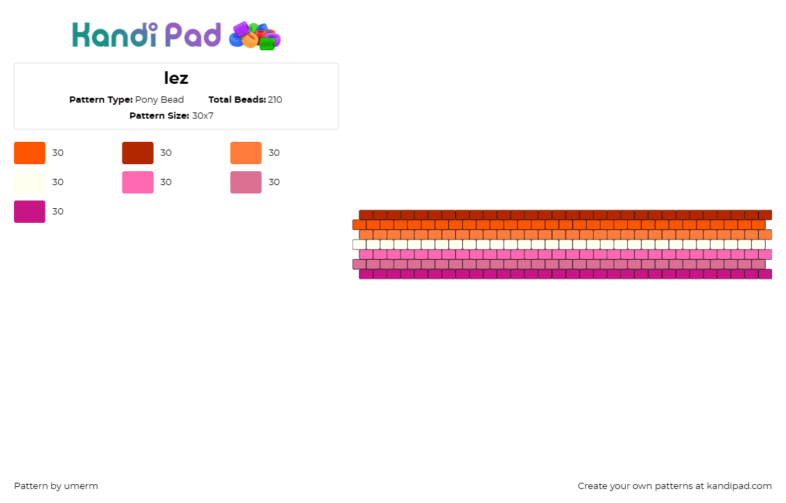 lez - Pony Bead Pattern by umerm on Kandi Pad - lesbian,pride,horizontal,stripes,cuff,community,support,orange,pink