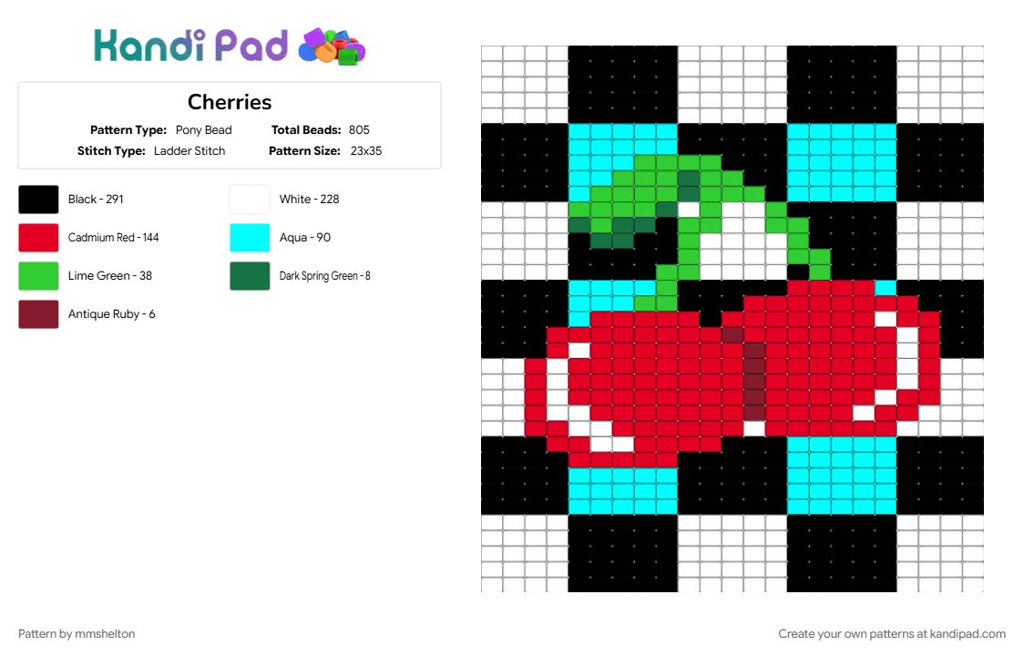 Cherries - Pony Bead Pattern by mmshelton on Kandi Pad - light blue, red