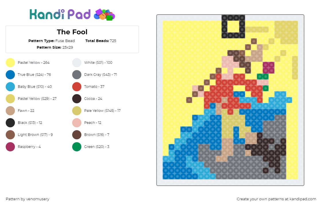 The Fool - Fuse Bead Pattern by venomusery on Kandi Pad - fool,tarot,card,fortune,magic,yellow,blue