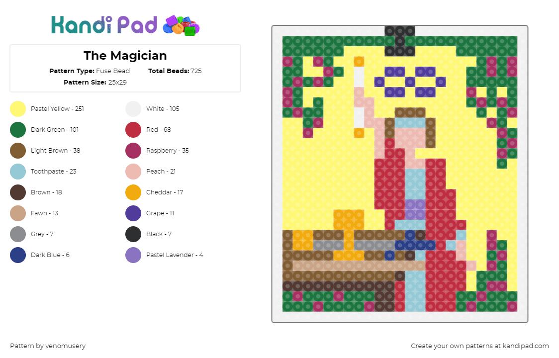 The Magician - Fuse Bead Pattern by venomusery on Kandi Pad - magician,tarot card,fortune,future,mystical,magic,yellow,red,green