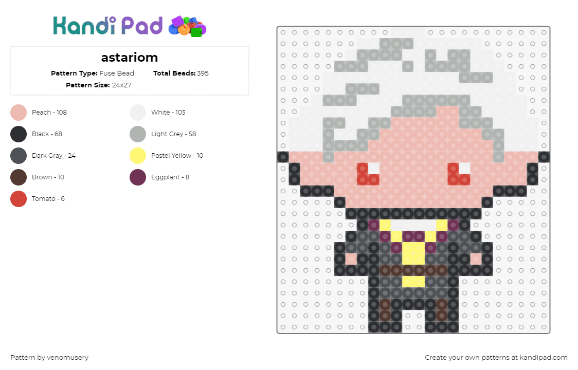 astariom - Fuse Bead Pattern by venomusery on Kandi Pad - astarion,baldurs gate,chibi,character,video game,pink,white,gray