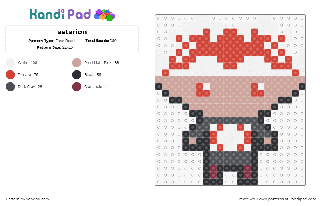 astarion - Fuse Bead Pattern by venomusery on Kandi Pad - astarion,baldurs gate,chibi,character,video game,red,white,gray