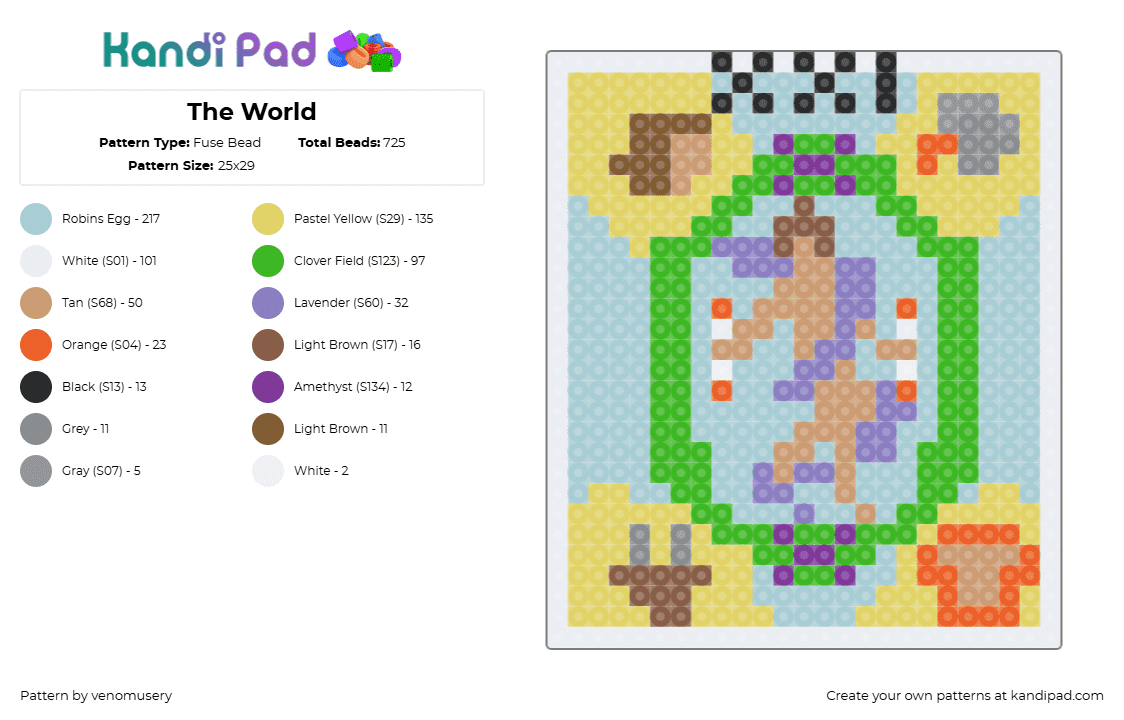 The World - Fuse Bead Pattern by venomusery on Kandi Pad - world,tarot,card,fortune,magic,yellow,teal,light blue