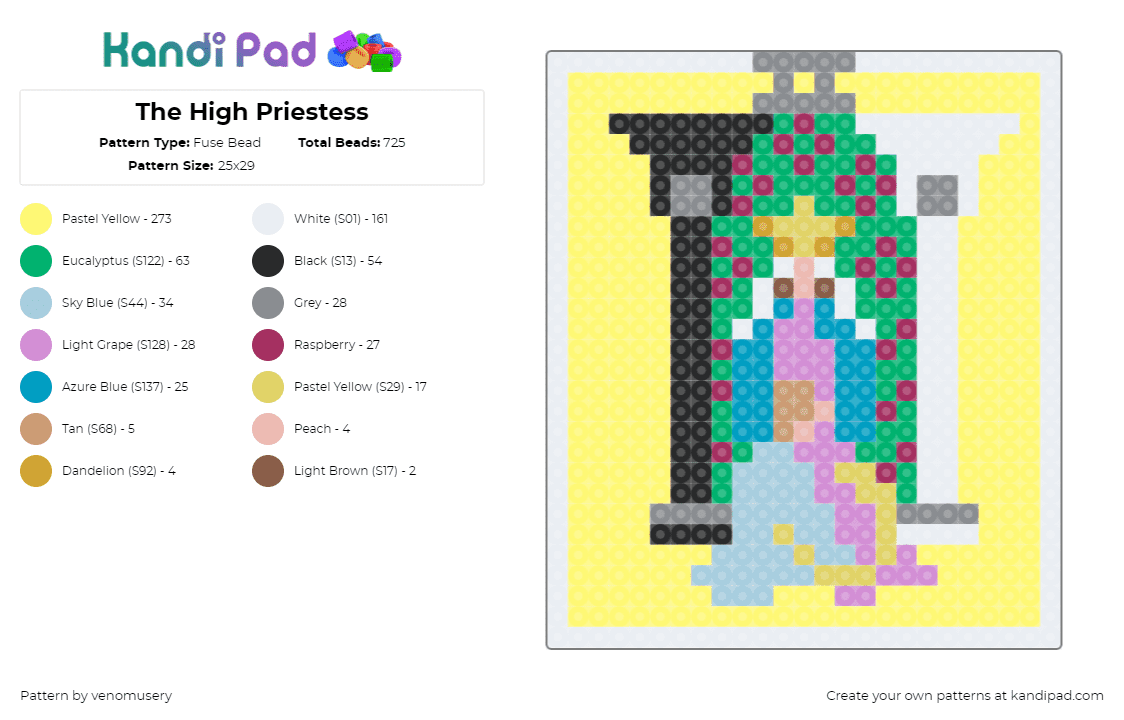 The High Priestess - Fuse Bead Pattern by venomusery on Kandi Pad - high priestess,tarot,card,fortune,magic,yellow,green