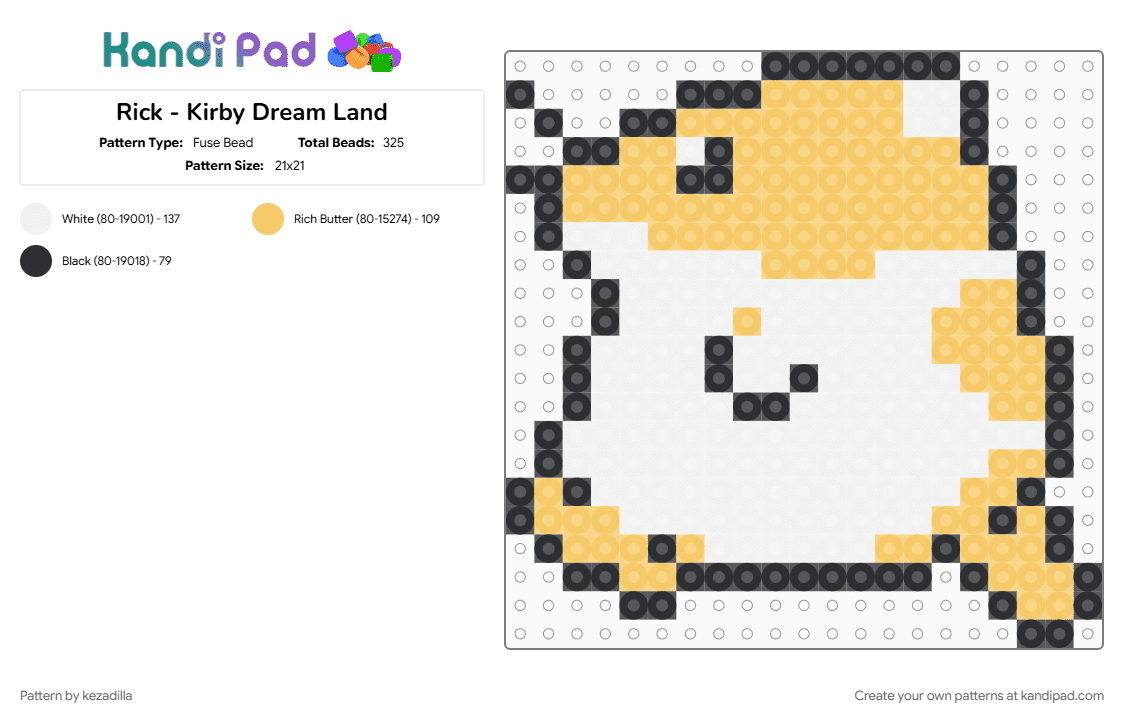 Rick - Kirby Dream Land - Fuse Bead Pattern by kezadilla on Kandi Pad - white, yellow
