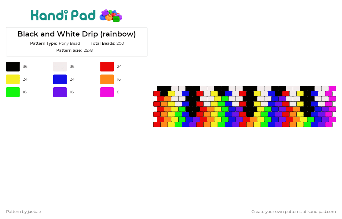 Black and White Drip (rainbow) - Pony Bead Pattern by jaebae on Kandi Pad - rainbow,drip,cuff