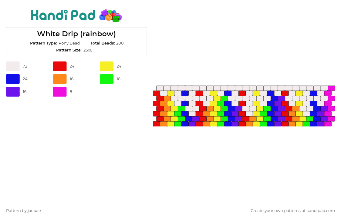 White Drip (rainbow) - Pony Bead Pattern by jaebae on Kandi Pad - rainbow,drip,cuff