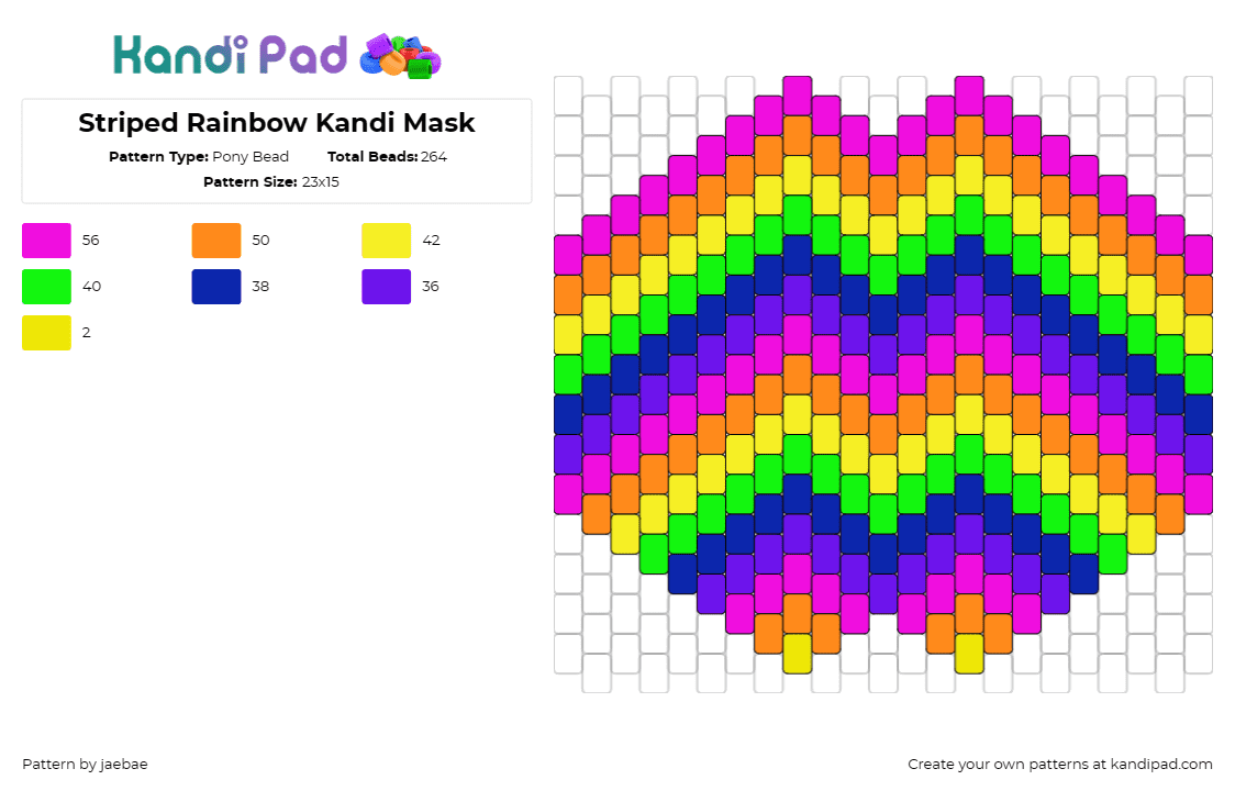 Striped Rainbow Kandi Mask - Pony Bead Pattern by jaebae on Kandi Pad - horizontal,stripes,colorful,mask,pink,green,purple