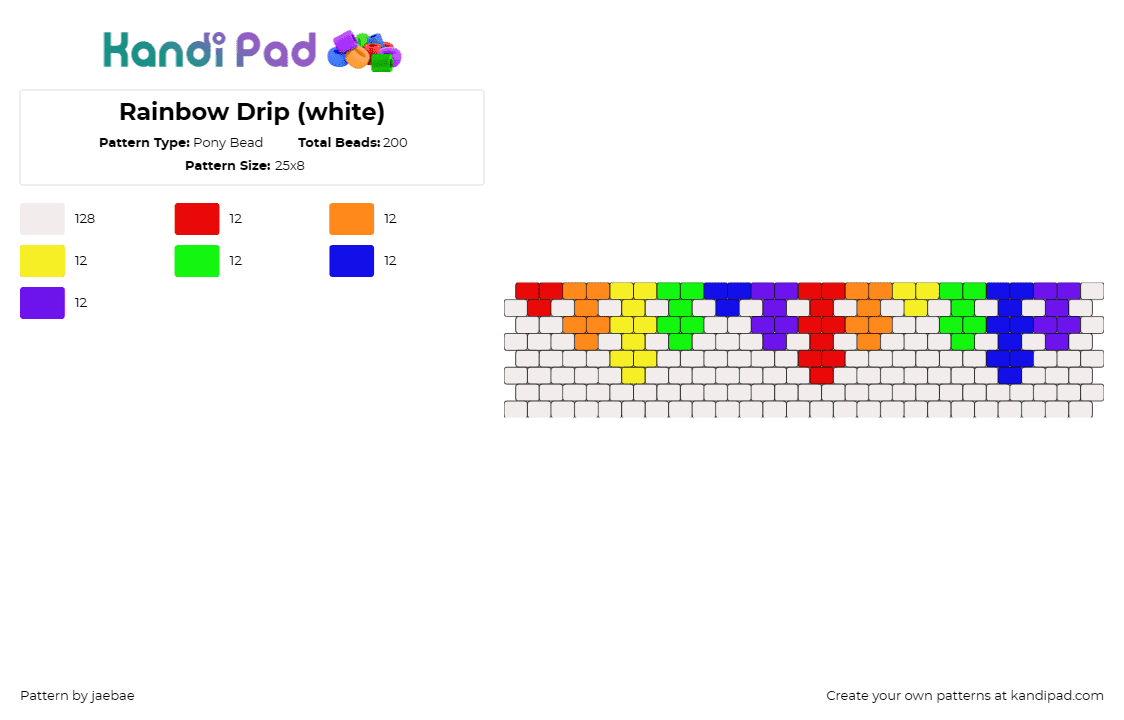 Rainbow Drip (white) - Pony Bead Pattern by jaebae on Kandi Pad - rainbow,drip,cuff