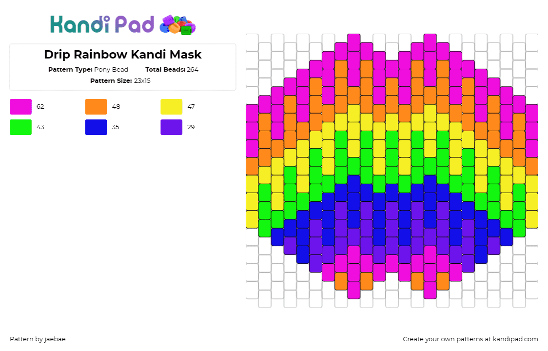 Drip Rainbow Kandi Mask - Pony Bead Pattern by jaebae on Kandi Pad - colorful,drip,mask,pink,yellow,blue