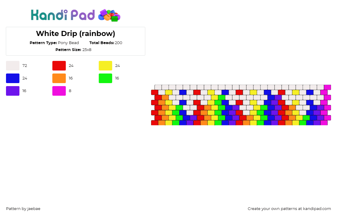 White Drip (rainbow) - Pony Bead Pattern by jaebae on Kandi Pad - rainbow,drip,cuff