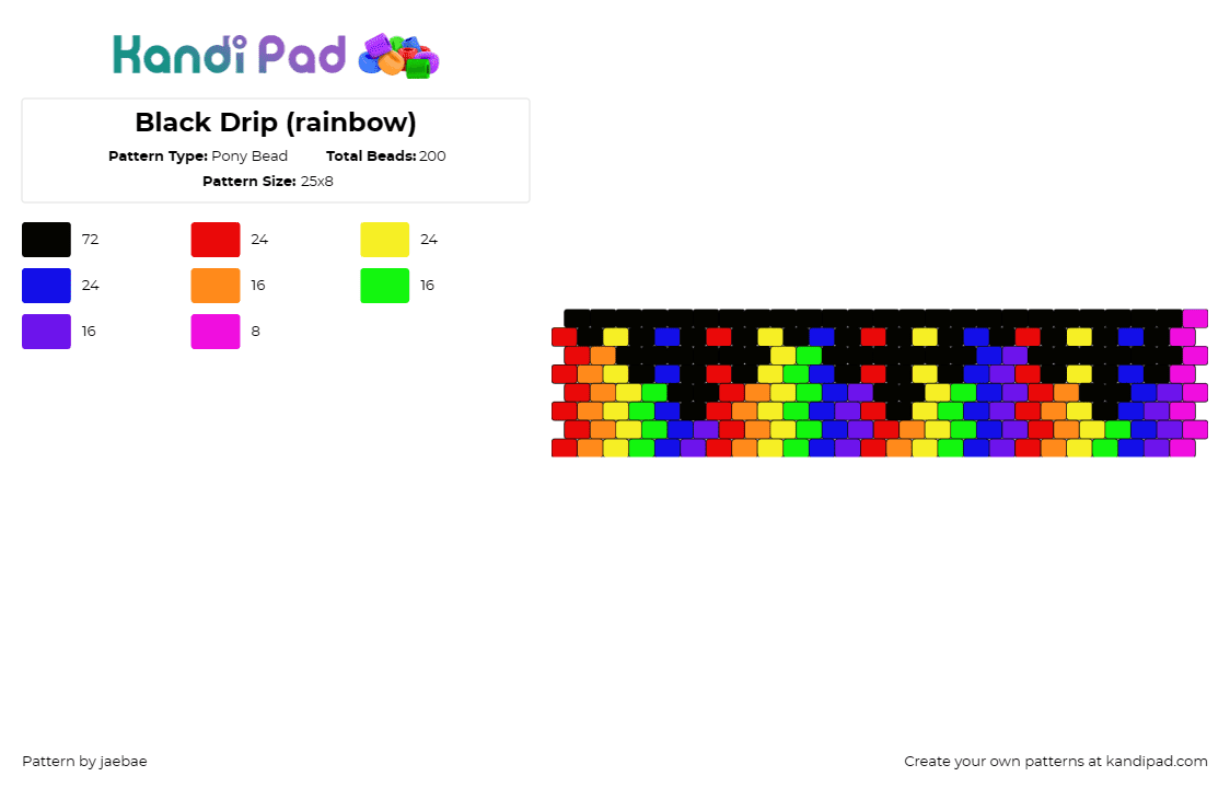 Black Drip (rainbow) - Pony Bead Pattern by jaebae on Kandi Pad - rainbow,drip,cuff