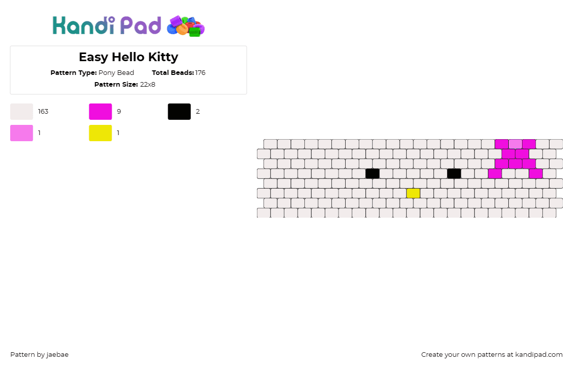 Easy Hello Kitty - Pony Bead Pattern by jaebae on Kandi Pad - hello kitty,sanrio,character,kawaii,cuff,beige,white