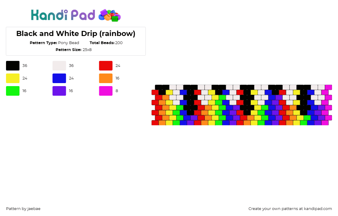 Black and White Drip (rainbow) - Pony Bead Pattern by jaebae on Kandi Pad - rainbow,drip,cuff