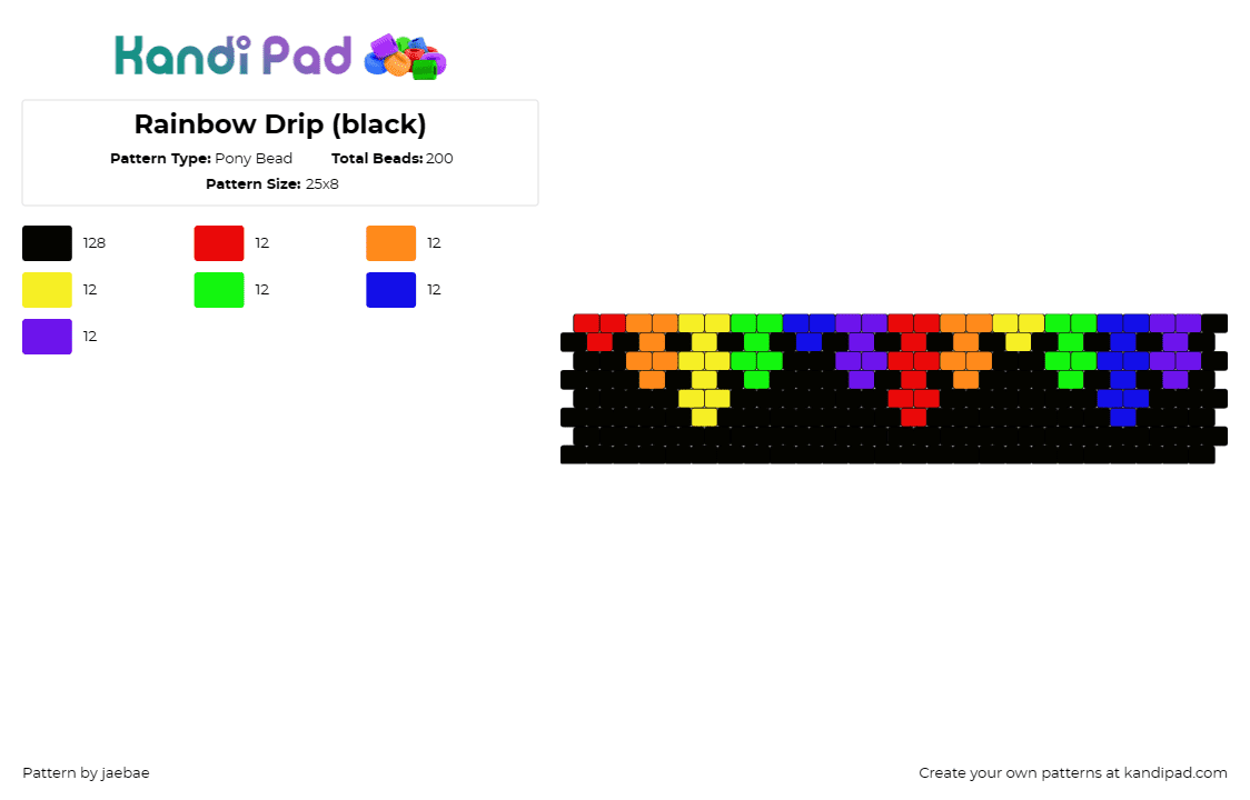 Rainbow Drip (black) - Pony Bead Pattern by jaebae on Kandi Pad - rainbow,drip,cuff