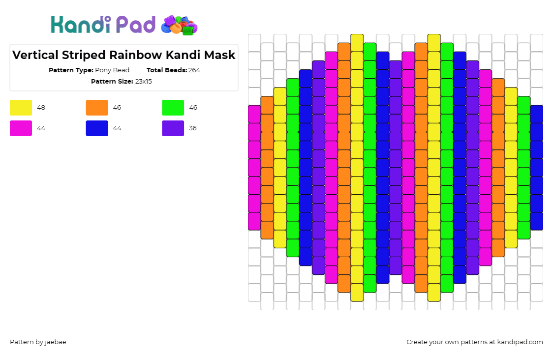 Vertical Striped Rainbow Kandi Mask - Pony Bead Pattern by jaebae on Kandi Pad - neon,vertical,stripes,rainbow,colorful,mask