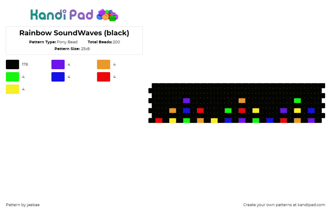 Rainbow SoundWaves (black) - Pony Bead Pattern by jaebae on Kandi Pad - soundwaves,music,visualizer,rainbow,cuff