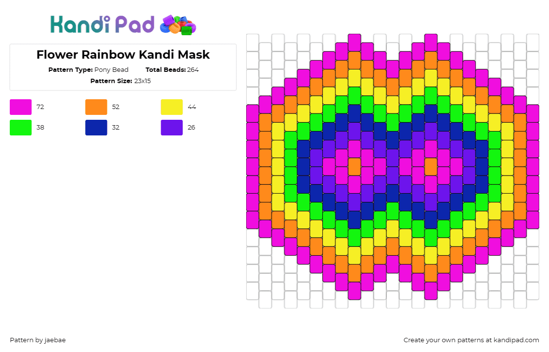 Flower Rainbow Kandi Mask - Pony Bead Pattern by jaebae on Kandi Pad - trippy,geometric,rainbow,hypnotic,mask,colorful