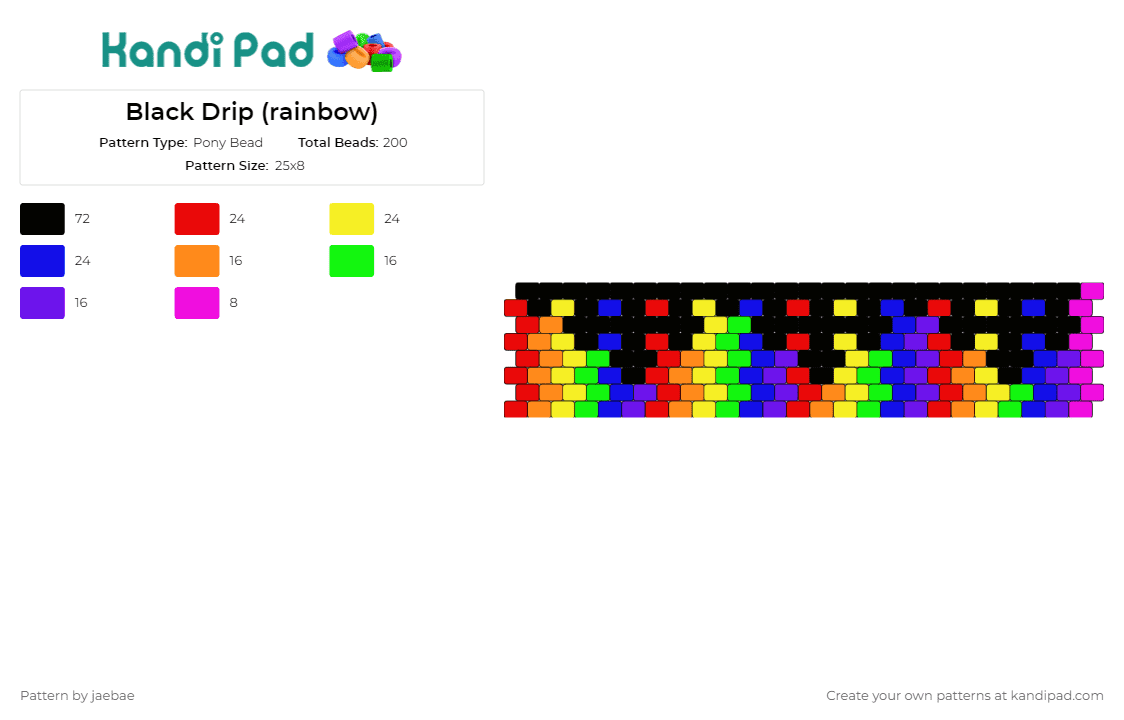 Black Drip (rainbow) - Pony Bead Pattern by jaebae on Kandi Pad - rainbow,drip,cuff