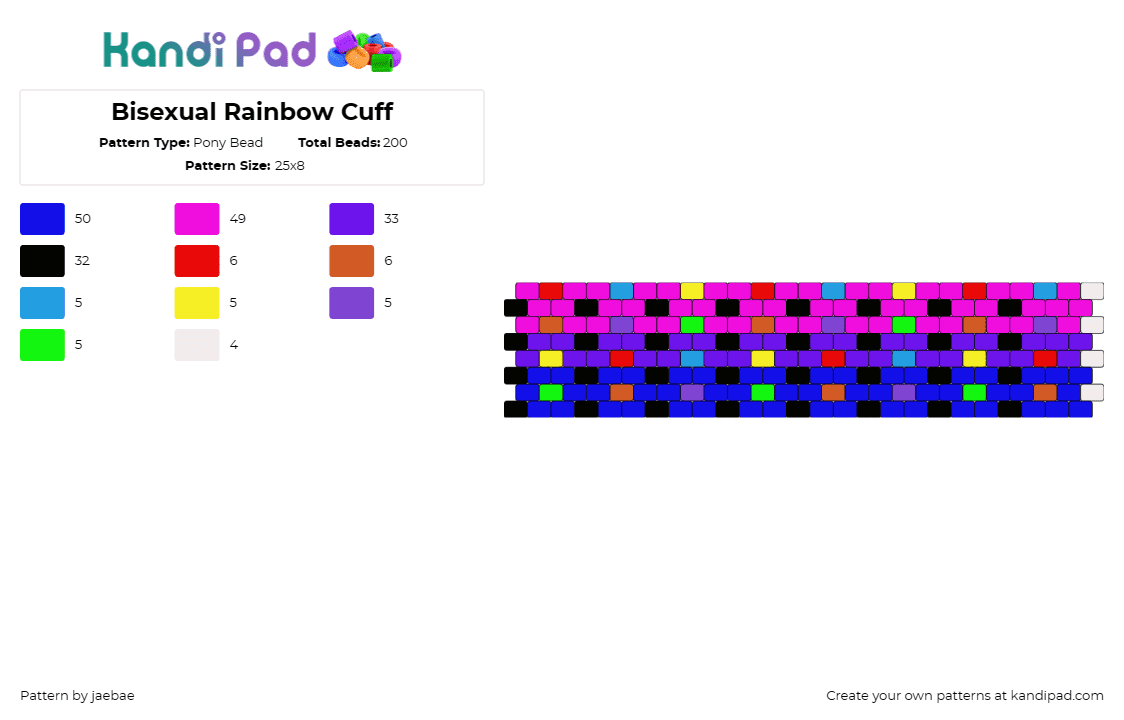 Bisexual Rainbow Cuff - Pony Bead Pattern by jaebae on Kandi Pad - bisexual,pride,random,confetti,colorful,cuff,pink,purple