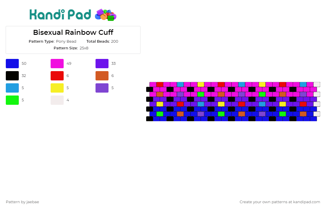 Bisexual Rainbow Cuff - Pony Bead Pattern by jaebae on Kandi Pad - bisexual,pride,rainbow,cuff