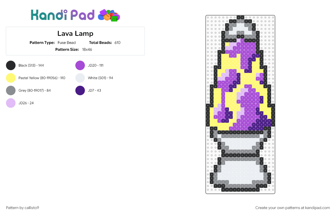 Lava Lamp - Fuse Bead Pattern by callisto9 on Kandi Pad - groovy, lava lamp, magma lamp, purple, yellow