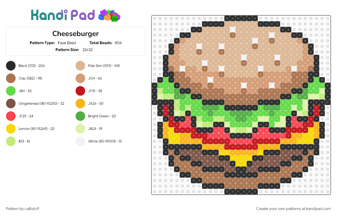 Cheeseburger - Fuse Bead Pattern by callisto9 on Kandi Pad - beige, burger, cheese, cheeseburger, tan
