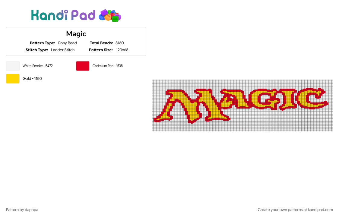 Magic - Pony Bead Pattern by dapapa on Kandi Pad - red, white, yellow