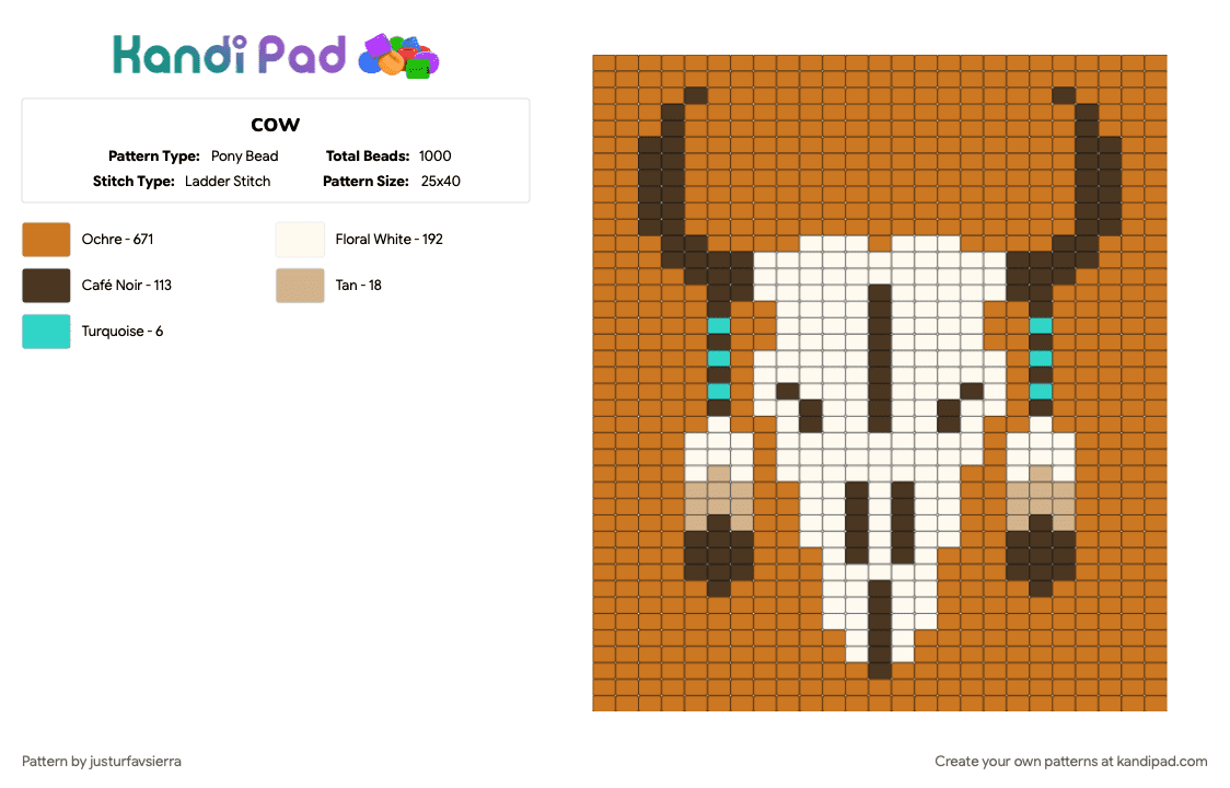 cow - Pony Bead Pattern by justurfavsierra on Kandi Pad - orange