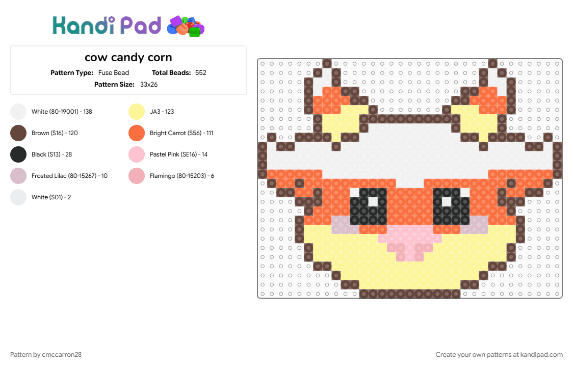 cow candy corn - Fuse Bead Pattern by cmccarron28 on Kandi Pad - brown, orange, yellow