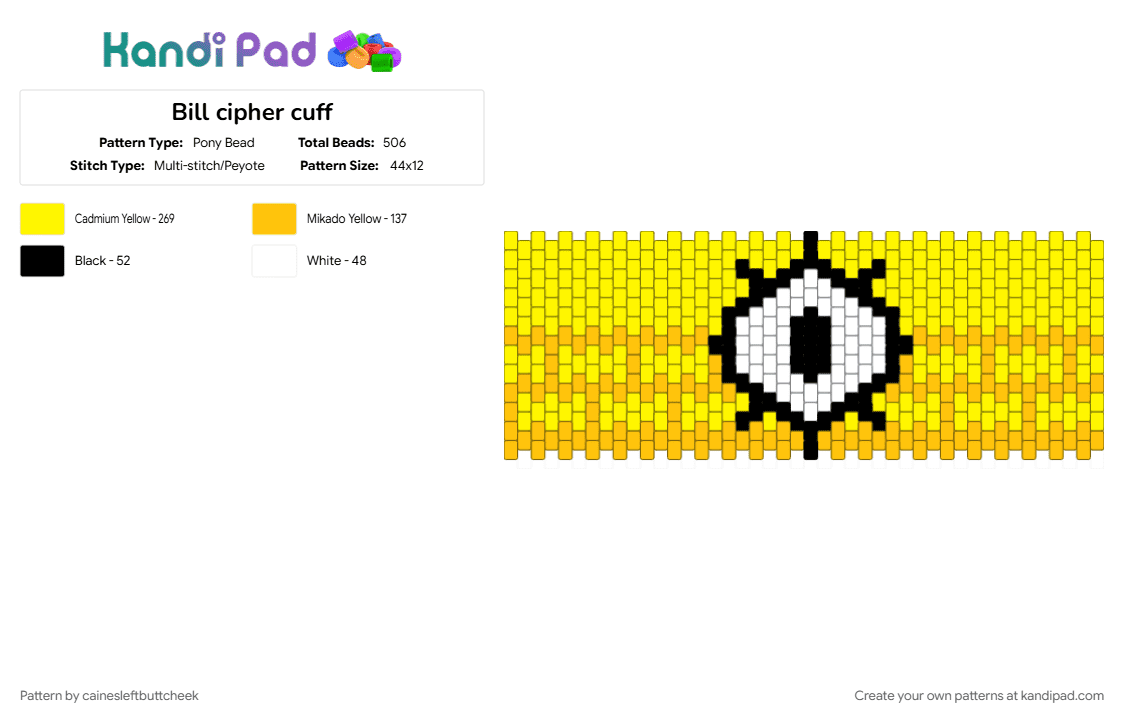 Gravity Falls Bill Cipher cuff - Pony Bead Pattern by cainesleftbuttcheek on Kandi Pad - bill cipher, cartoon, character, gravity falls, tv show, yellow