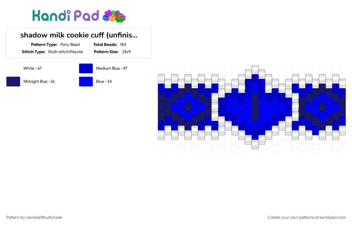 shadow milk cookie cuff - Pony Bead Pattern by cainesleftbuttcheek on Kandi Pad - cookie, cookie run kingdom, crk, crk beasts, purple, shadow milk, shadow milk cookie, white
