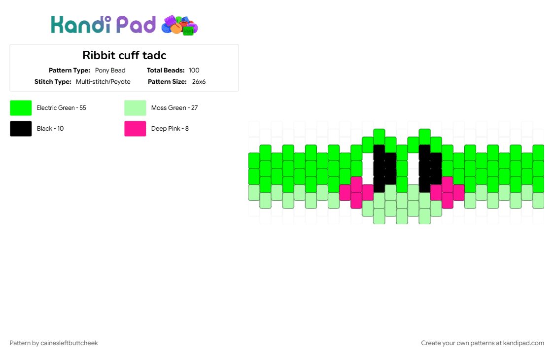 Ribbit cuff tadc - Pony Bead Pattern by cainesleftbuttcheek on Kandi Pad - 