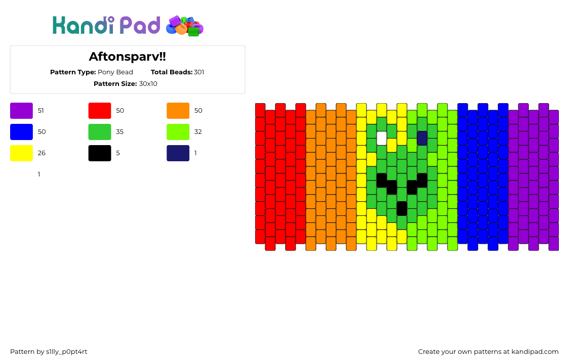 Aftonsparv!! - Pony Bead Pattern by s1lly_p0pt4rt on Kandi Pad - aftonsparv,alien,ikea,rainbow,vertical,stripes,green